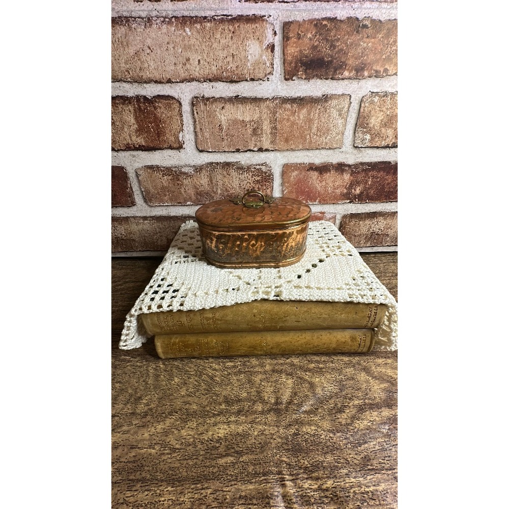 Vintage Swedish Hammered Copper & Brass Sugar Box "Sockerask"  4.5x3"